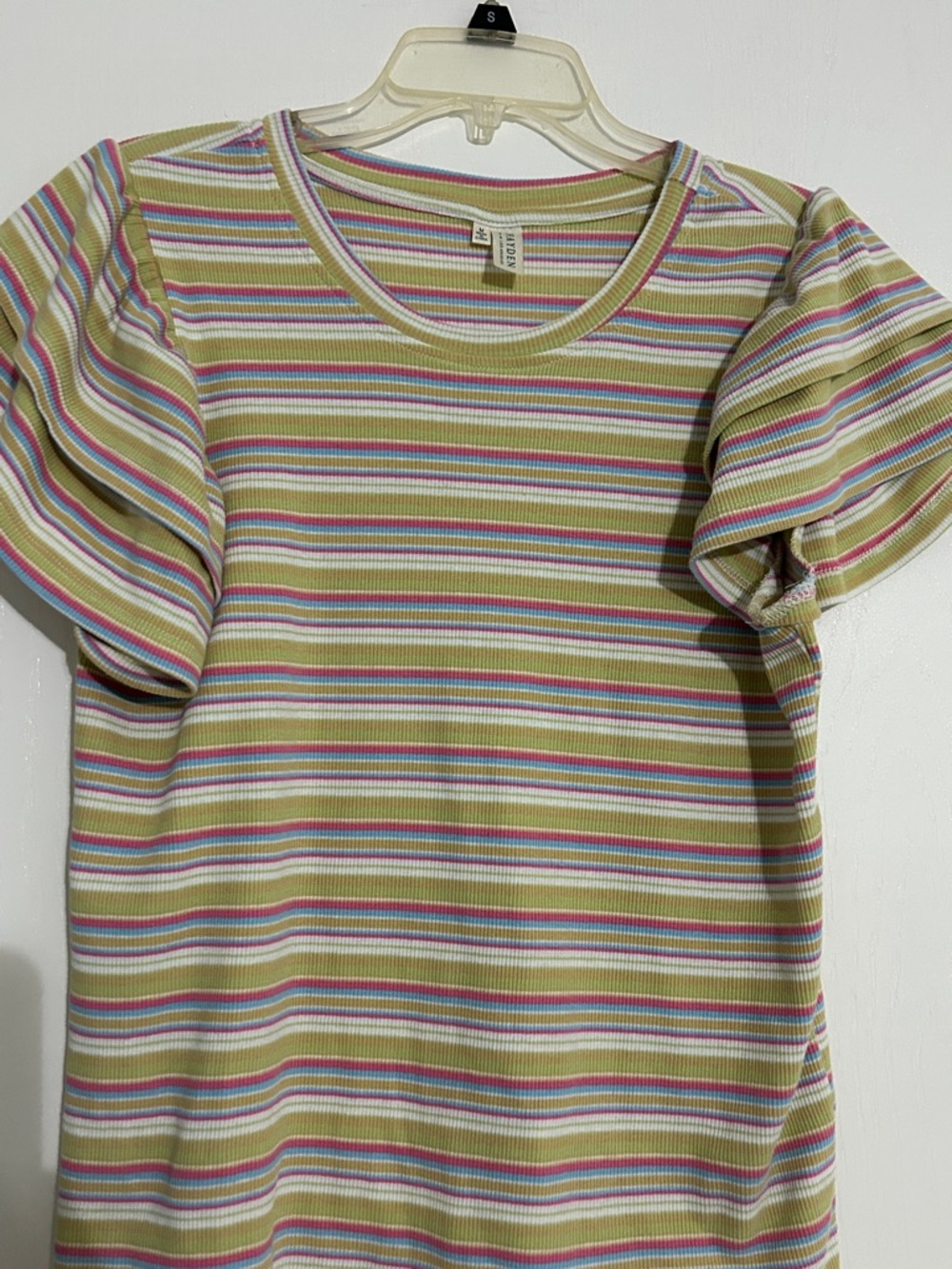 Hayden Olive Green Striped Tee with Pink, Blue & White Stripes
